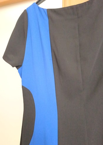 Mavi Siyah Drapeli Midi Kalem Elbise - Görsel 5