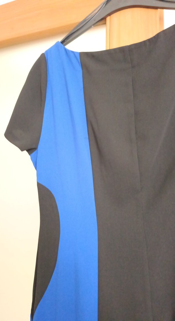 Mavi Siyah Drapeli Midi Kalem Elbise - Görsel 5