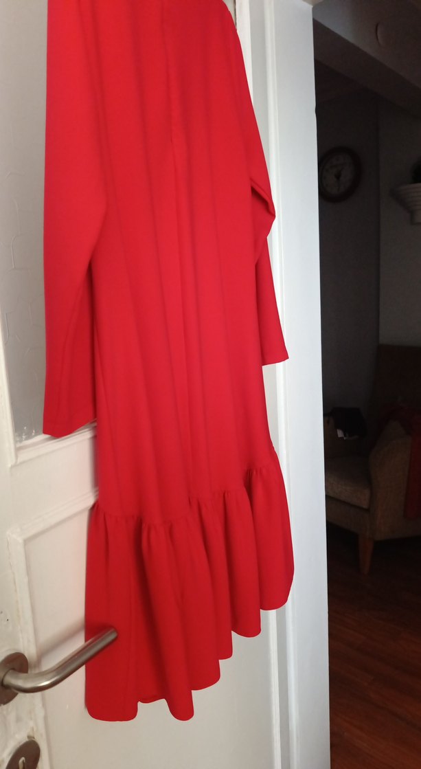 Kırmızı Uzun Kollu Salaş Elbise - Görsel 5