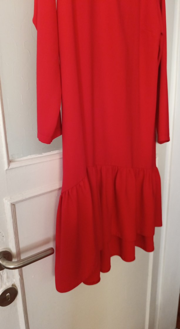 Kırmızı Uzun Kollu Salaş Elbise - Görsel 2