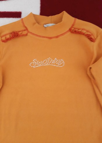 Turuncu Kız Çocuk Triko Uzun Kollu Tişört - Görsel 2