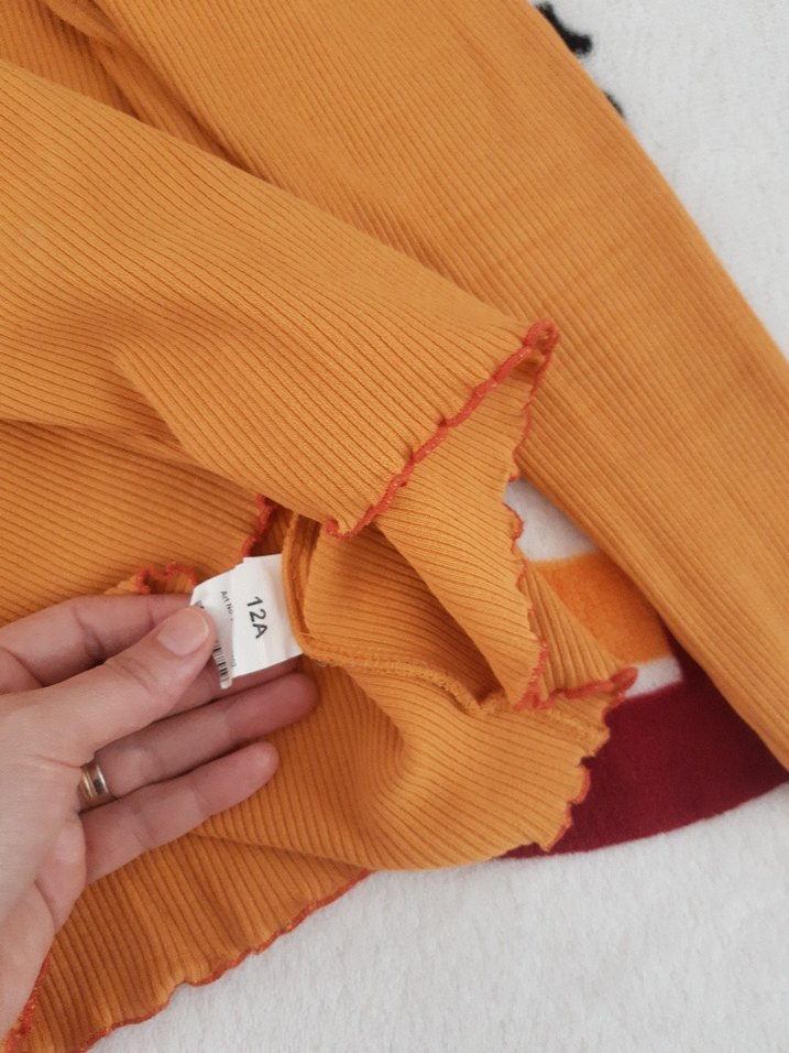 Turuncu Kız Çocuk Triko Uzun Kollu Tişört - Görsel 3