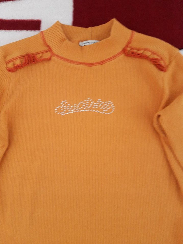 Turuncu Kız Çocuk Triko Uzun Kollu Tişört - Görsel 2