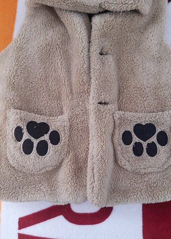 Kız erkek Çocuk Kahverengi Kürklü Kapüşonlu Yelek - Görsel 2