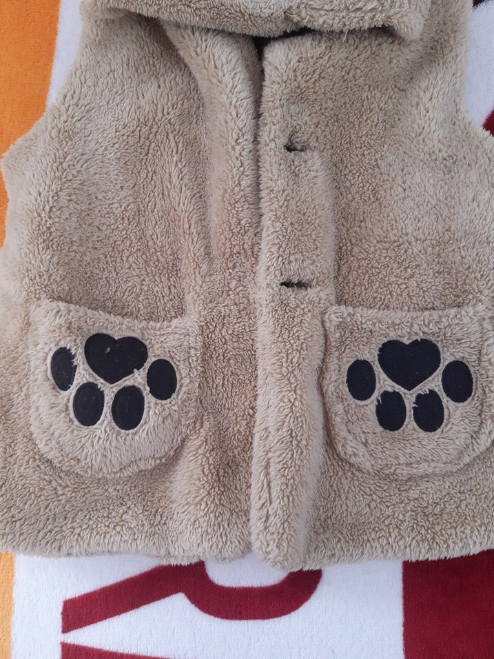 Kız erkek Çocuk Kahverengi Kürklü Kapüşonlu Yelek - Görsel 2