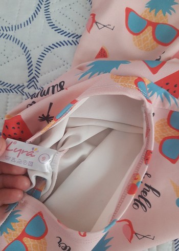 9 Yaş Beden pembe Renk Kız Çocuk Pembe Desenli Mayo penti