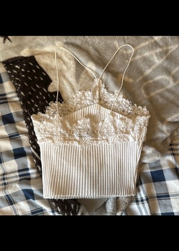 Zara Zara dantel Detaylı Beyaz Straplez Büstiyer