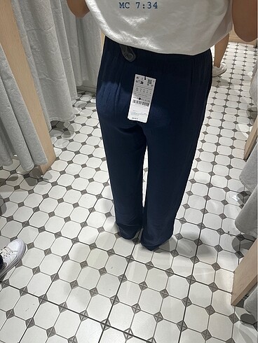 Stradivarius stradivarius lacivert keten kumaş pantolon