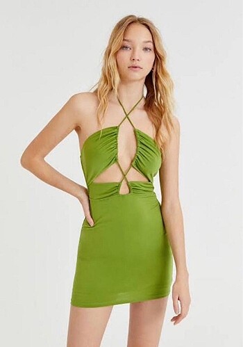Pull&Bear Yeşil Bağlamalı Elbise