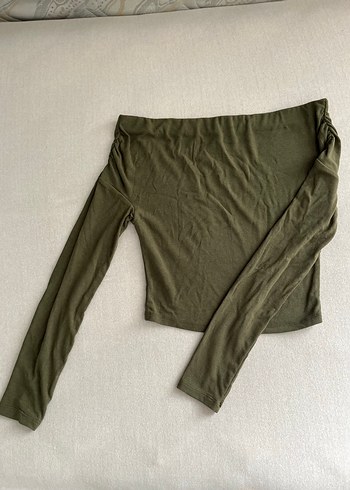 Kadın Haki Omuzları Açık Uzun Kollu Bluz - Görsel 6