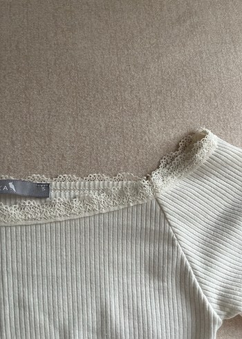 Dantel Detaylı S beden Beyaz Kadın Bluz - Görsel 7