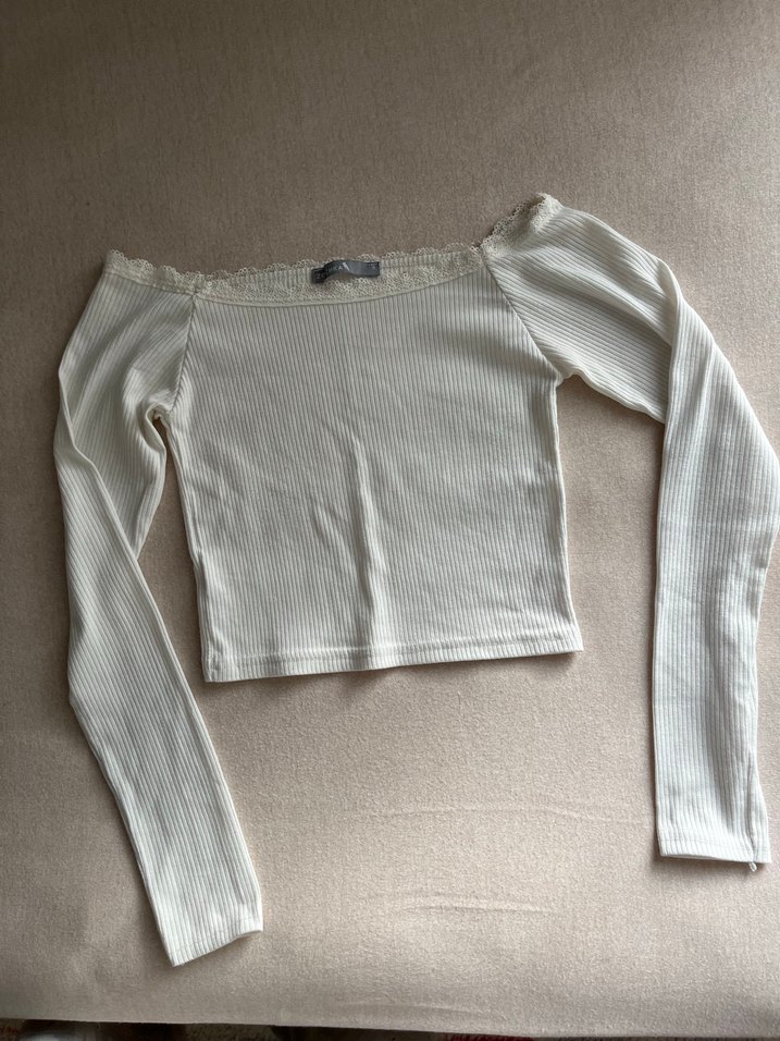 Dantel Detaylı S beden Beyaz Kadın Bluz - Görsel 2