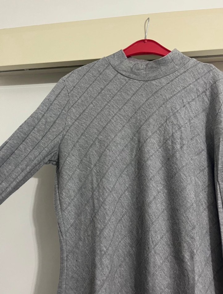 Mango Marka Gri renk L beden uzun kollu elbise - Görsel 4