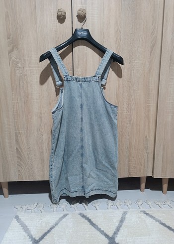 Gri Denim Kısa Askılı Elbise - Görsel 2