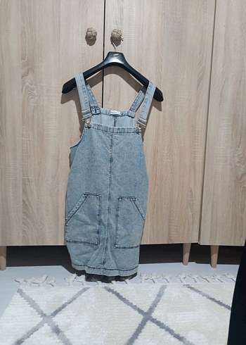 Gri Denim Kısa Askılı Elbise - Görsel 5