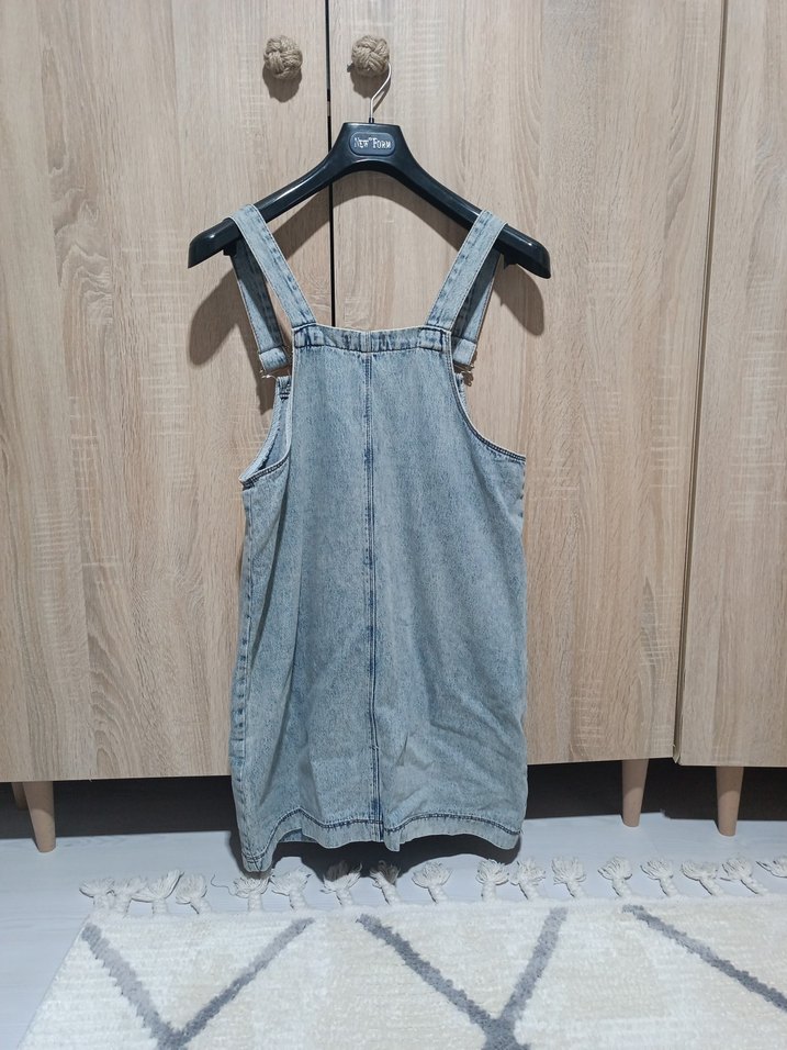 Gri Denim Kısa Askılı Elbise - Görsel 2