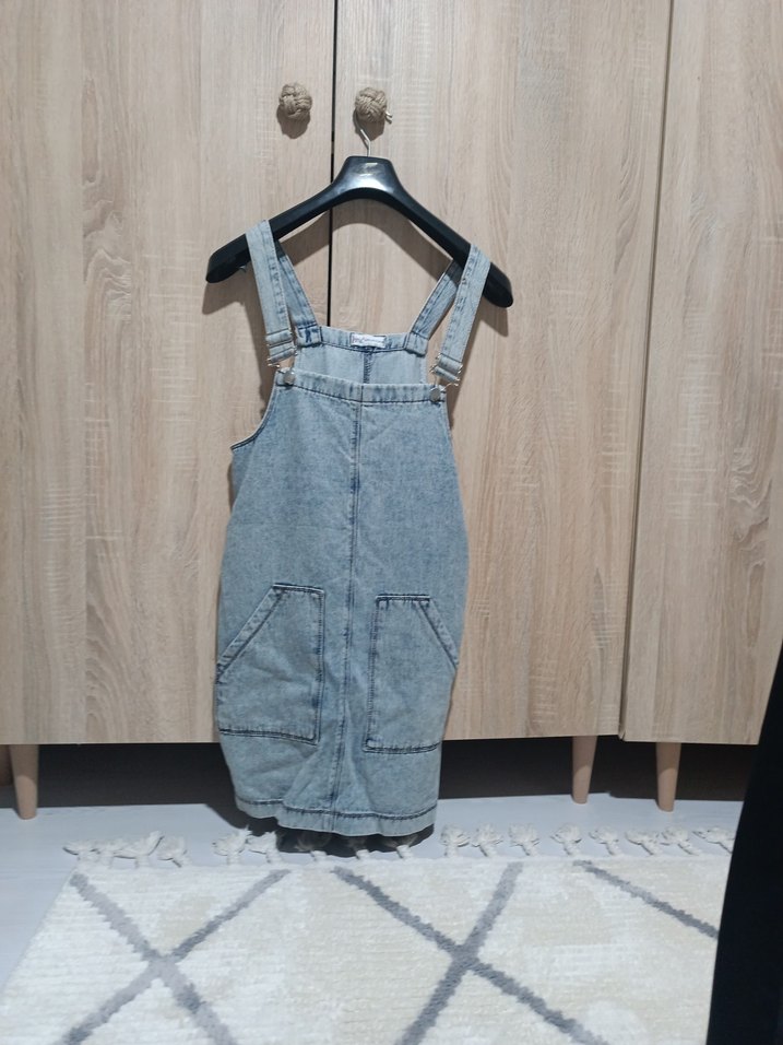 Gri Denim Kısa Askılı Elbise - Görsel 5