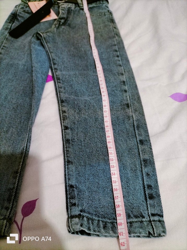 Kemerli Gri Kız Kot Pantolon - Görsel 2