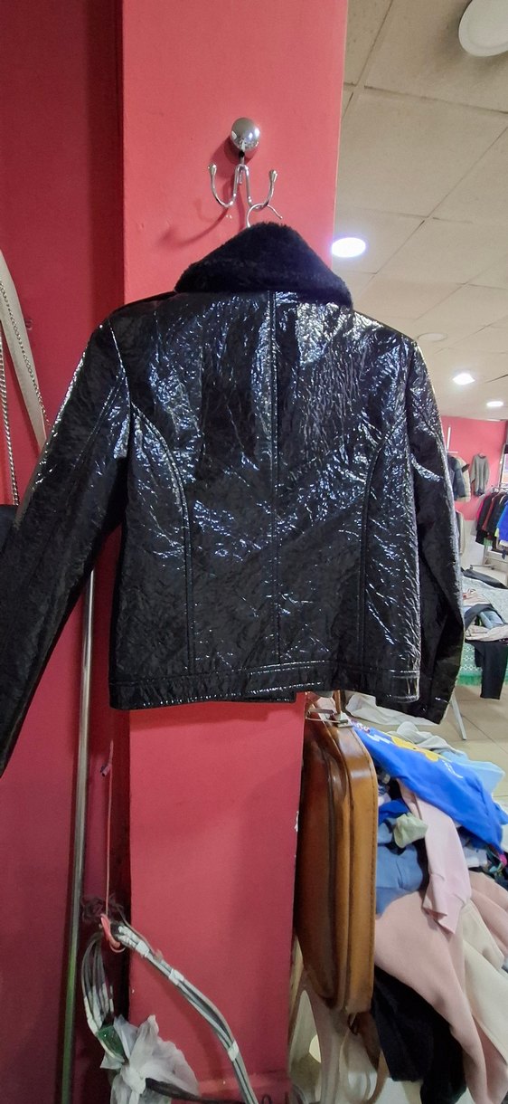 Kadın Siyah Deri Biker Ceket - Görsel 3