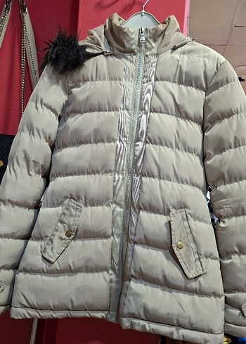 Bej Kadın Midi Kemerli Kışlık Mont - Görsel 2