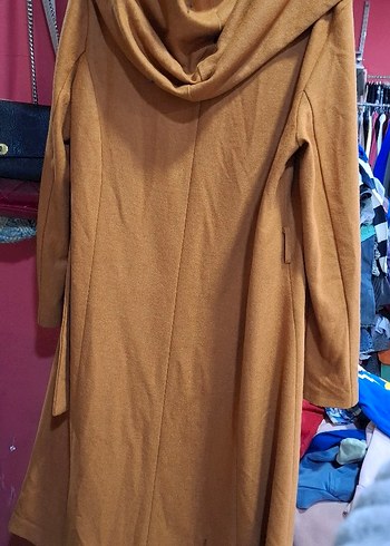 Düğmeli İşlemeli Uzun Kahverengi Kadın Kaban - Görsel 2