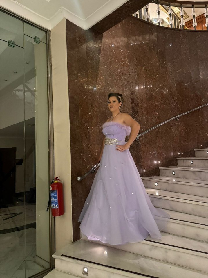 Mor Straplez Uzun Abiye Elbise - Görsel 2