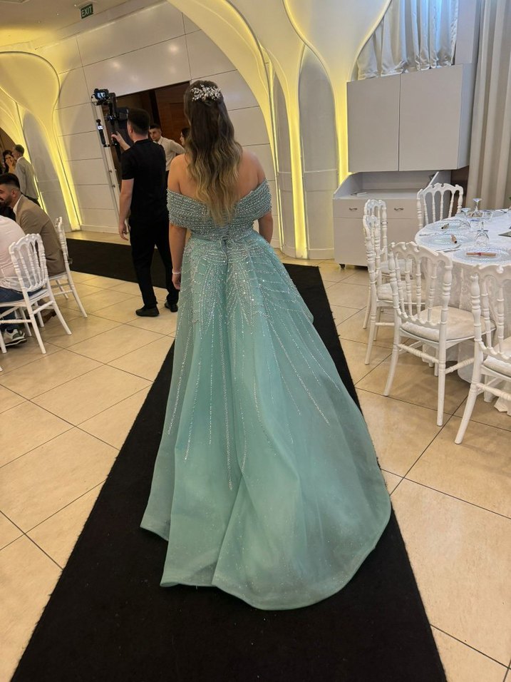 mint yeşili Uzun Abiye Elbise - Görsel 2