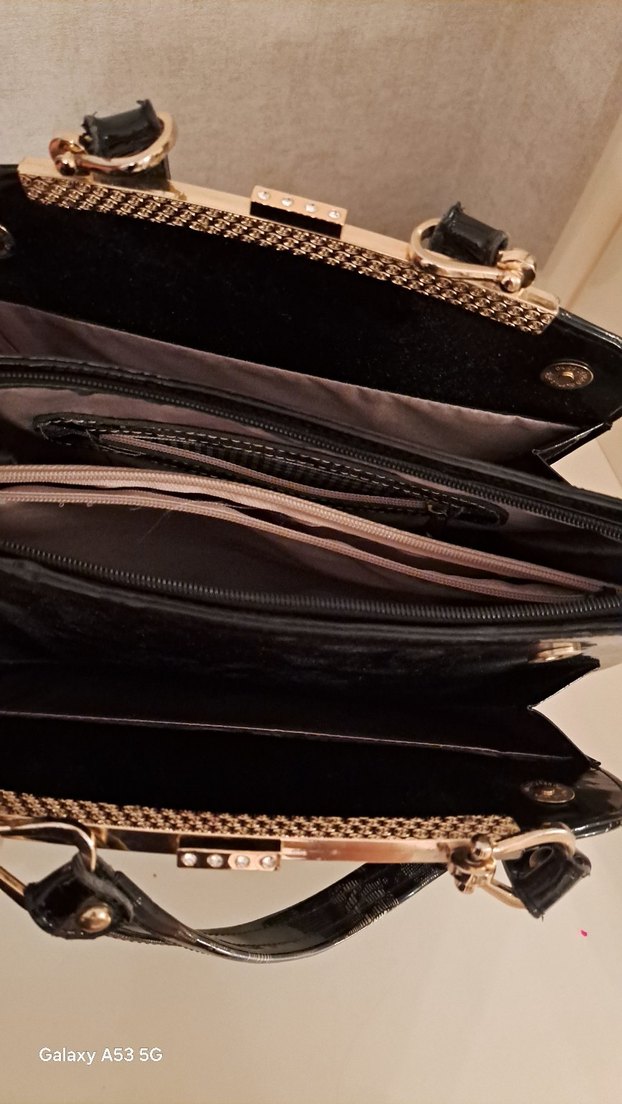 Siyah Yılan Desenli Deri Kadın Çanta - Görsel 2