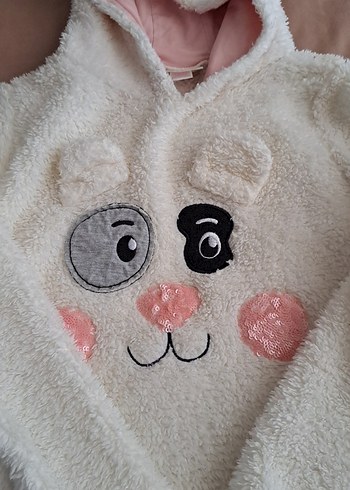 Beyaz Kapüşonlu Kız Sweatshirt Peluş Detaylı - Görsel 3