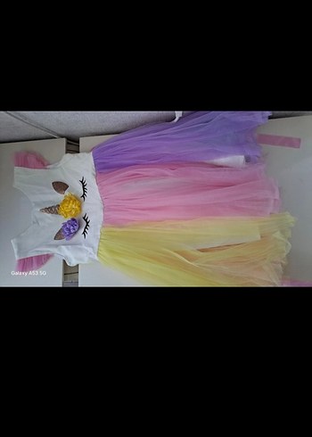 Unicorn Desenli Kız Çocuk Elbisesi - Görsel 2