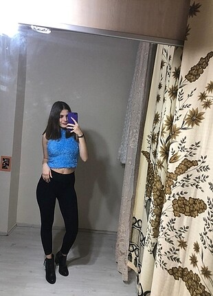 l Beden mavi Renk Tüylü bluz