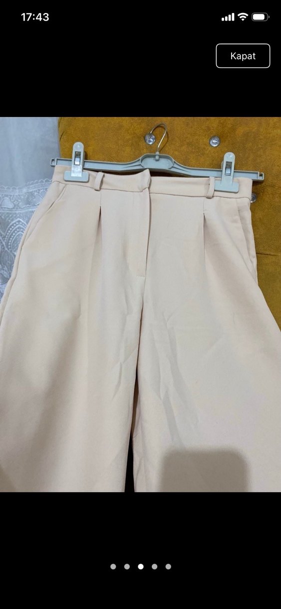 Bej Mini Pilili Kadın Kumaş Pantolon - Görsel 2