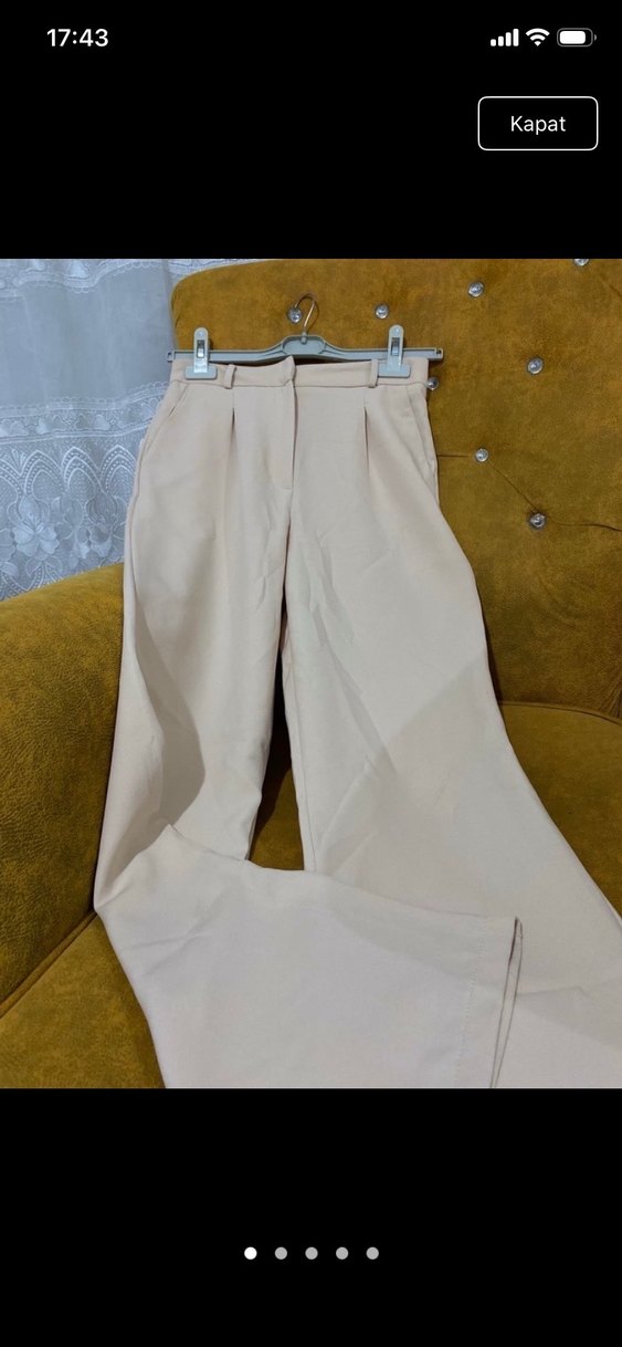 Bej Mini Pilili Kadın Kumaş Pantolon - Görsel 3