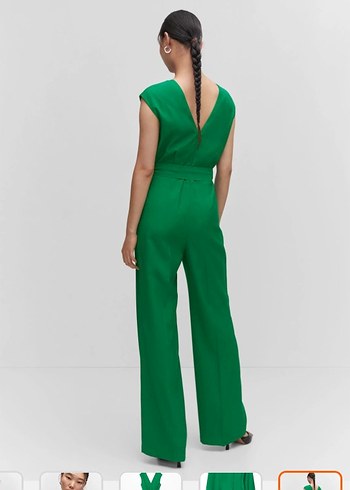 Kadın Yeşil Kemerli V Yaka Mini Tulum - Görsel 5