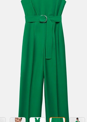 Kadın Yeşil Kemerli V Yaka Mini Tulum - Görsel 4