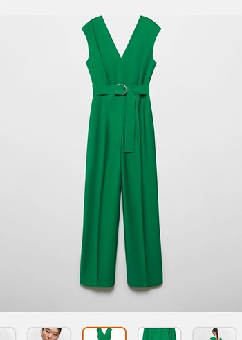 Kadın Yeşil Kemerli V Yaka Mini Tulum - Görsel 3