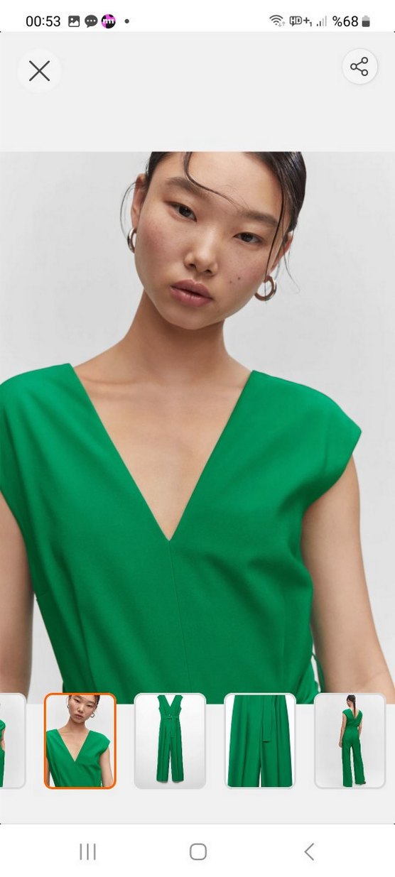 Kadın Yeşil Kemerli V Yaka Mini Tulum - Görsel 2