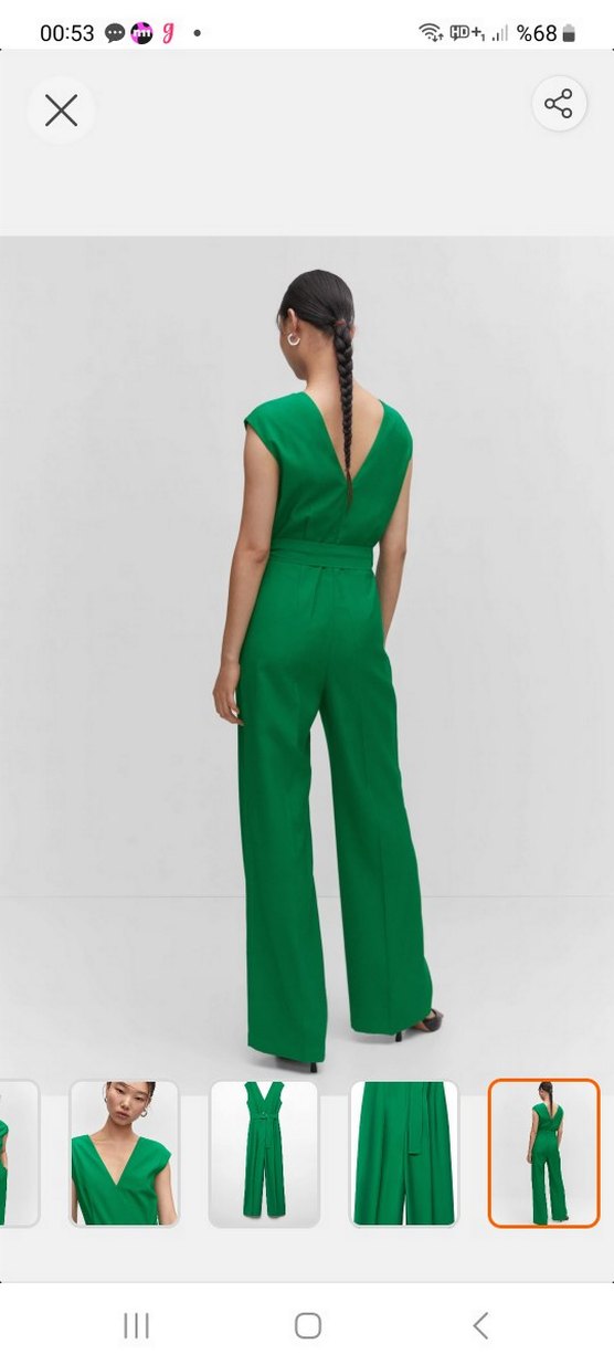 Kadın Yeşil Kemerli V Yaka Mini Tulum - Görsel 5