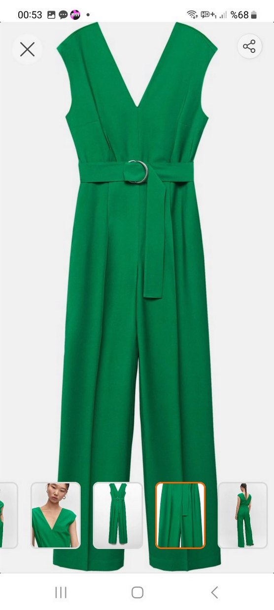 Kadın Yeşil Kemerli V Yaka Mini Tulum - Görsel 4