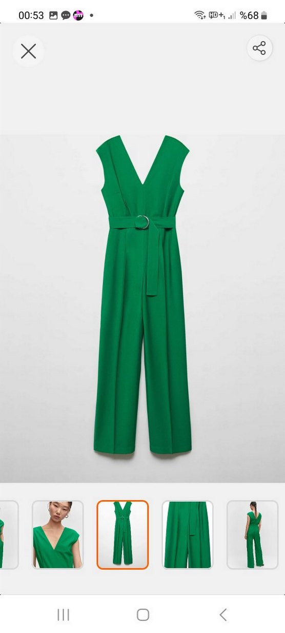 Kadın Yeşil Kemerli V Yaka Mini Tulum - Görsel 3