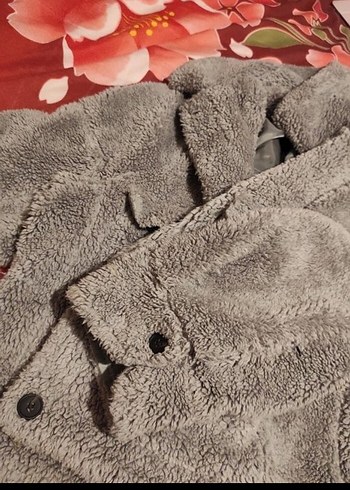 Gri Kadın Peluş Kaban - Görsel 5