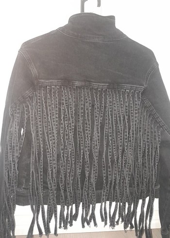 Siyah Bağcıklı Salaş Kadın Kot Ceket - Görsel 2