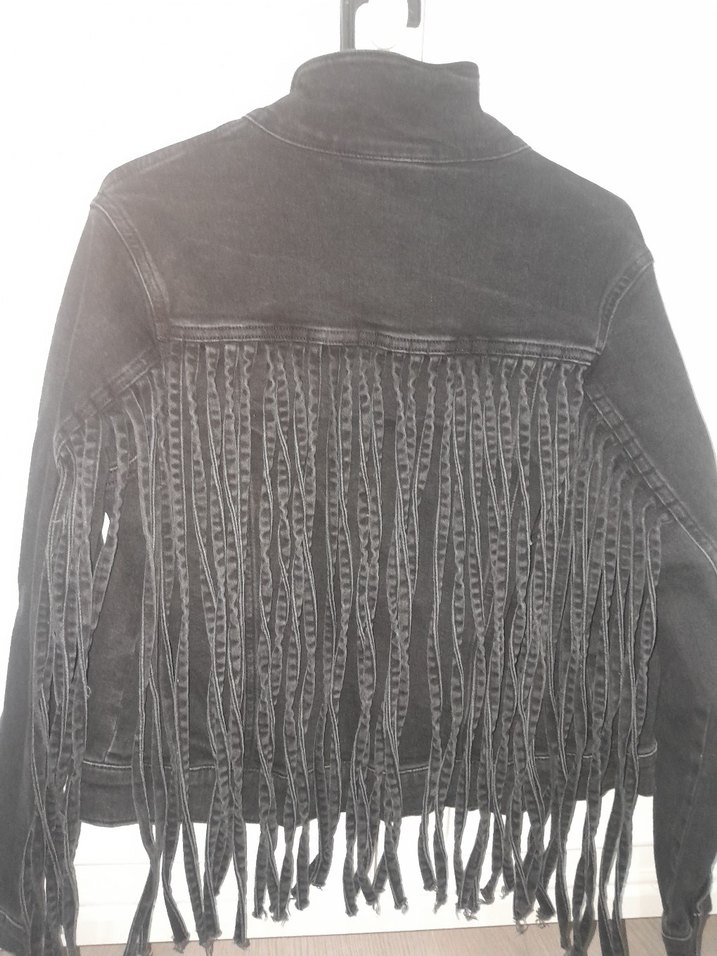 Siyah Bağcıklı Salaş Kadın Kot Ceket - Görsel 2