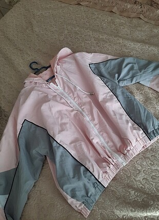 İnce gri pembe oversize yağmurluk