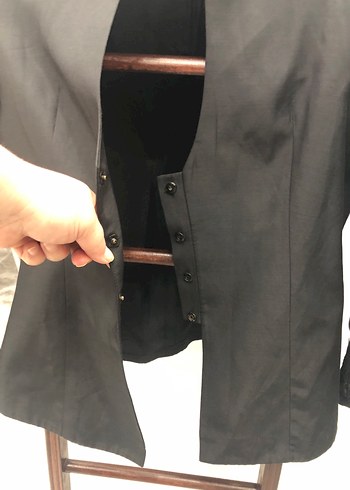 Düğmeli Siyah Midi Kadın Blazer - Görsel 5