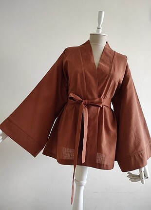 Pamuklu keten kumaştan kimono
