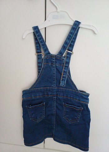 Kız Çocuk Mavi Askılı Kot Tulum salopet - Görsel 2