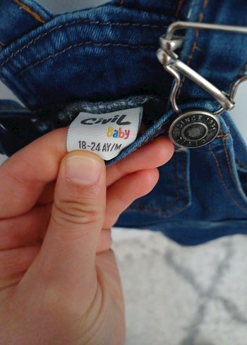 Kız Çocuk Mavi Askılı Kot Tulum salopet - Görsel 3