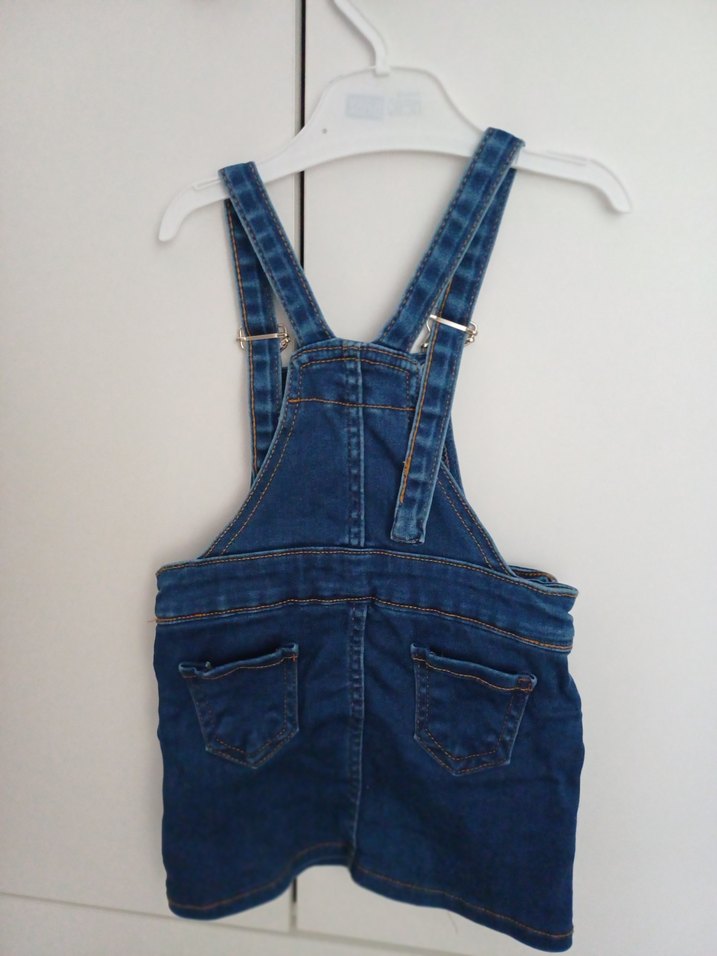 Kız Çocuk Mavi Askılı Kot Tulum salopet - Görsel 2