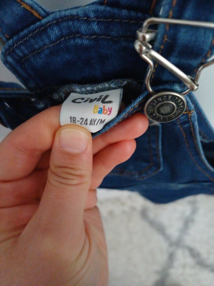 Kız Çocuk Mavi Askılı Kot Tulum salopet - Görsel 3